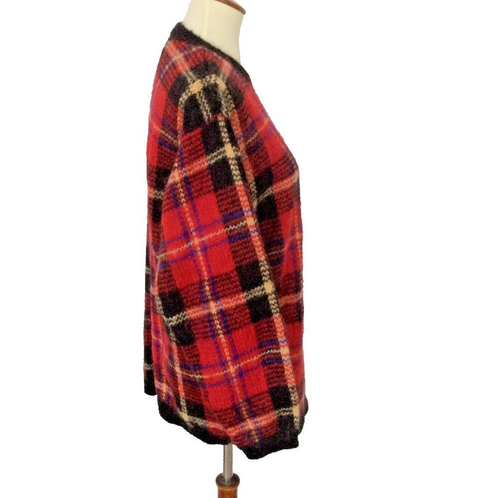 Vintage Nell Flowers by JG Hook Red Plaid Tunic Sweater Size Medium - Picture 5 of 7